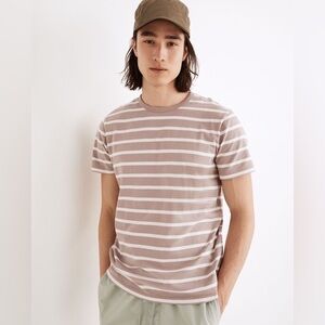 Madewell Beige Stripe  Allday Crewneck Tee In Fayette Stripe Size Large NWT